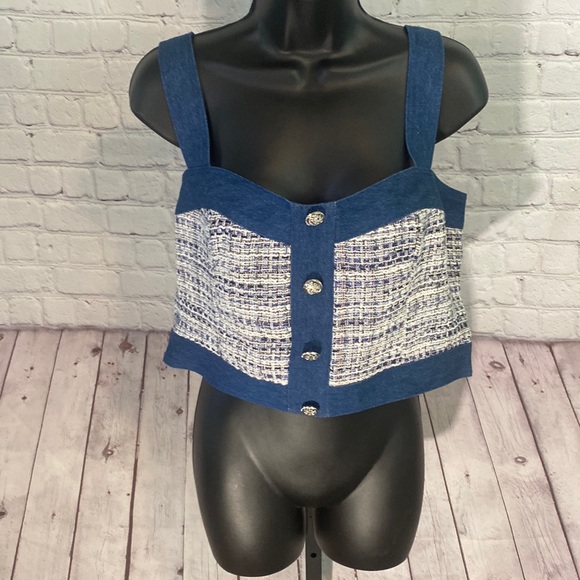 bebe Tops - NWT DENIM & TWEED BUTTON FRONT BUSTIER TOP